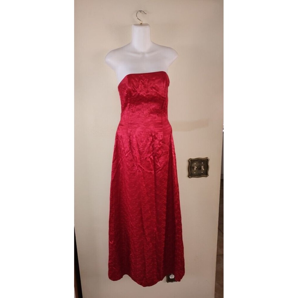 Vintage Women's Jessica McClintock Red Satin Strapless A Line Maxi Dress Size 4